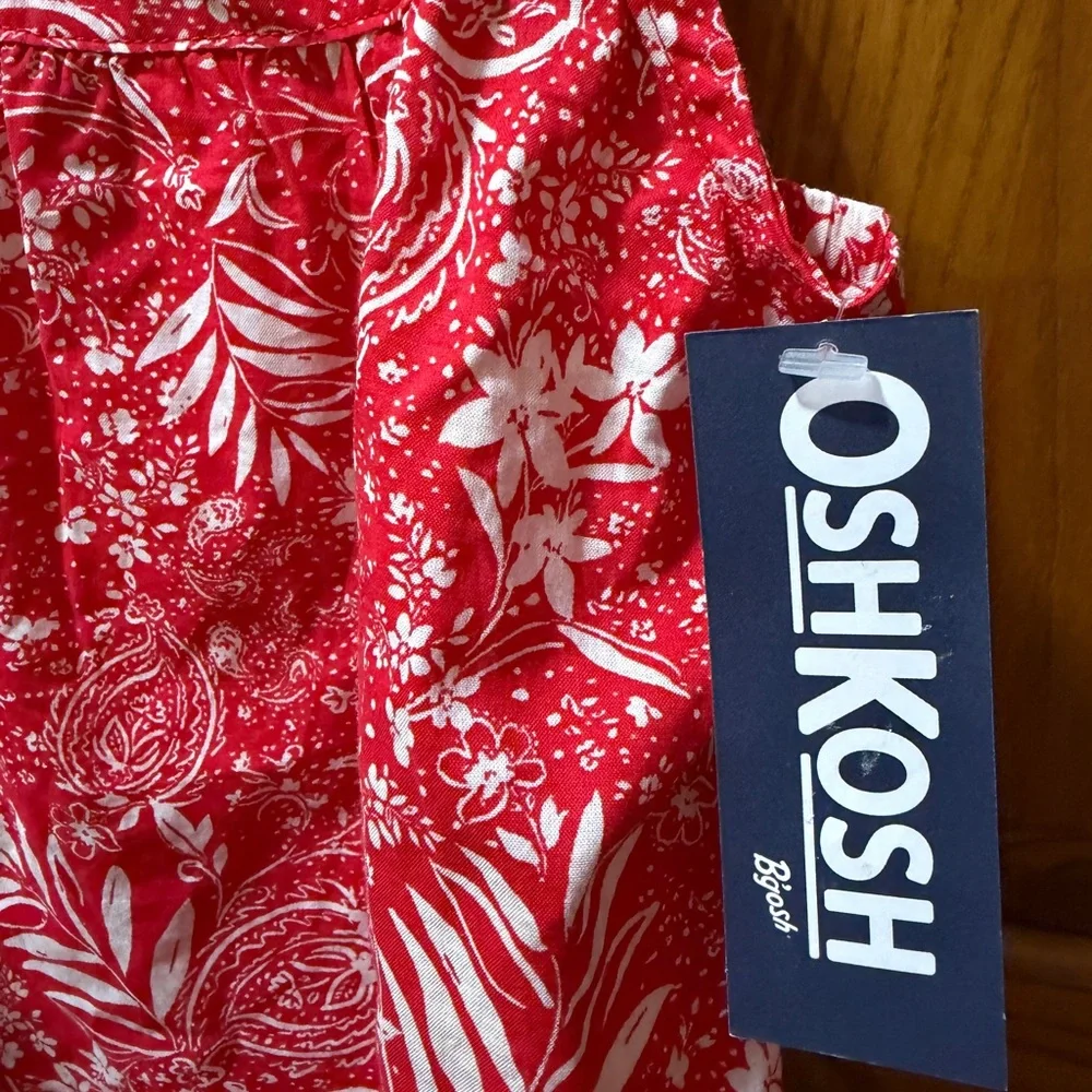 Girls 5T OshKosh B'gosh Red Floral Kids 2‎ piece Short Set NWT